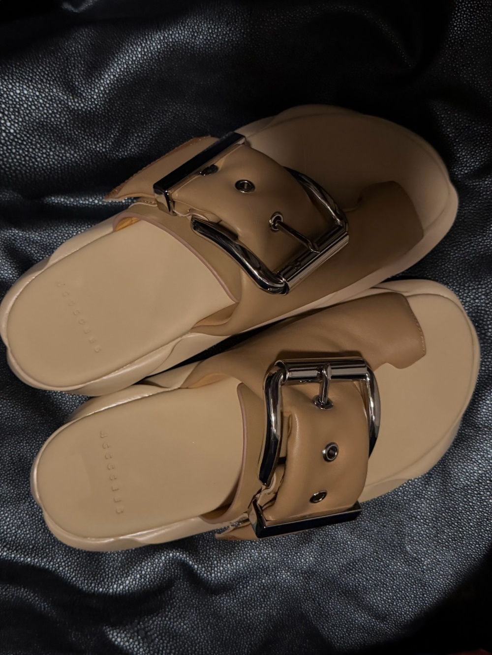 4ccccees Mellow Glow Beige Mule with Oversized Buckle Worn Twice